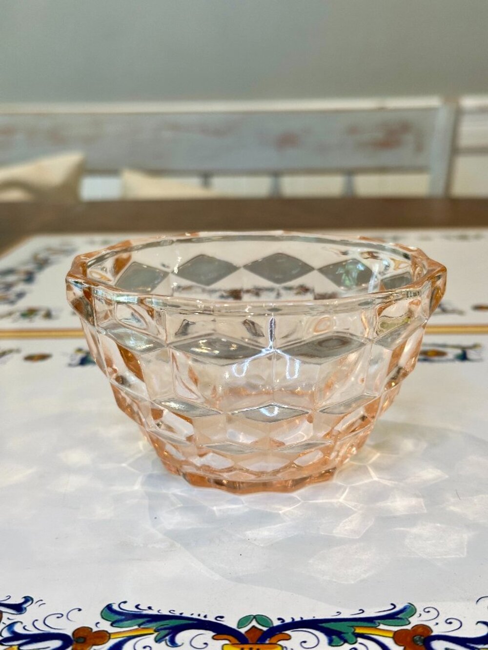 vintage pink depression Jeannette Glass Cube (or Cubist) pattern bowl